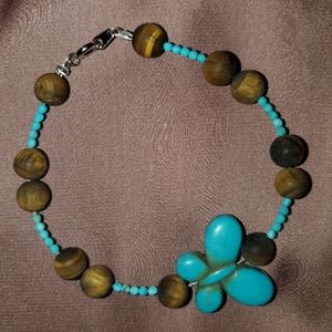 Tiger Eye and Turquoise Butterfly Bracelet